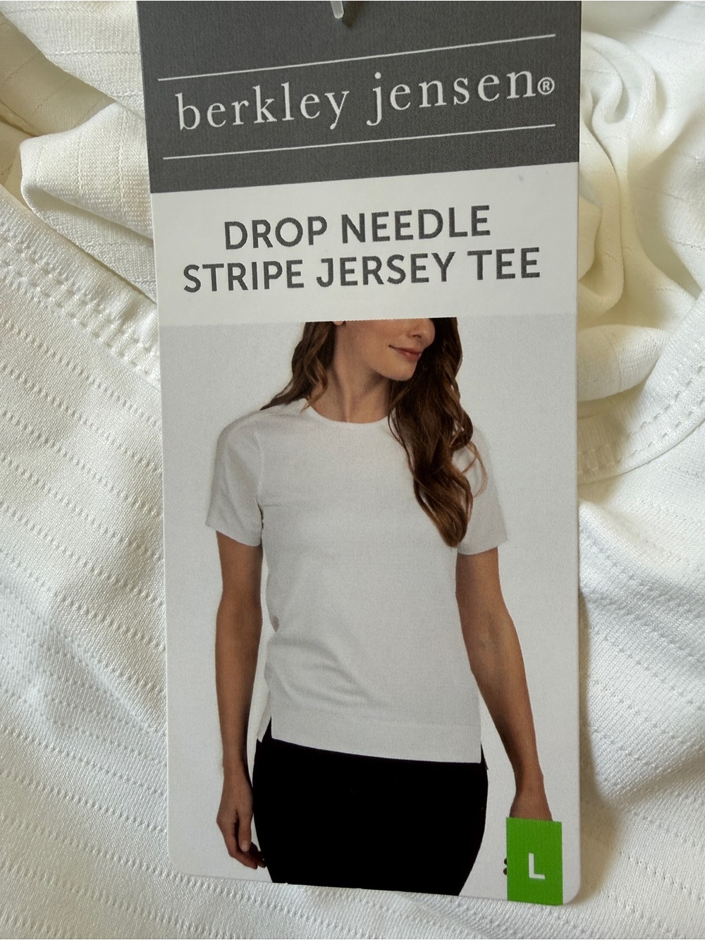 Berkley Jensen White Drop Needle Stripe Jersey Tee - Short Sleeve Women size L